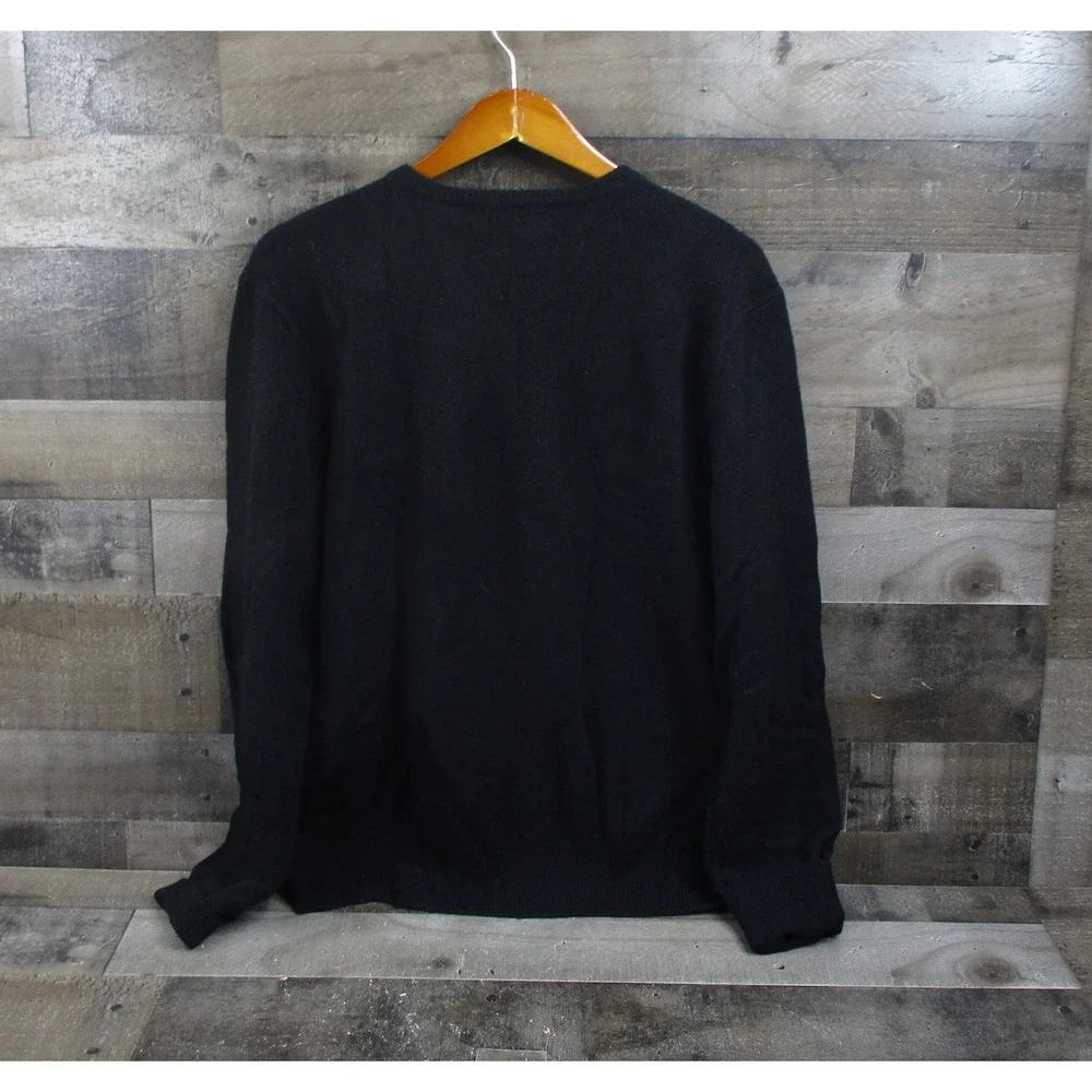 Polo Ralph Lauren Sweater Mens Large Black Lambs Wool V Neck Pullover Luxury